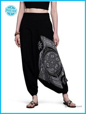 100% Cotton Boho Harem Pants Low Crotch Yoga Lounge Unisex